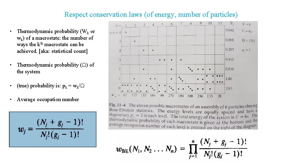 Respect conservation laws (of energy, number of particles) • Thermodynamic probability (Wk or wk)
