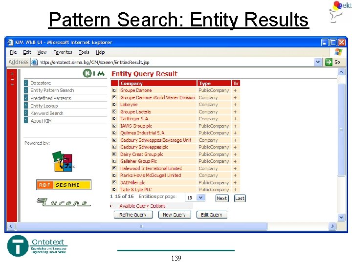 Pattern Search: Entity Results 139 Pattern Search: Entity Results 139
