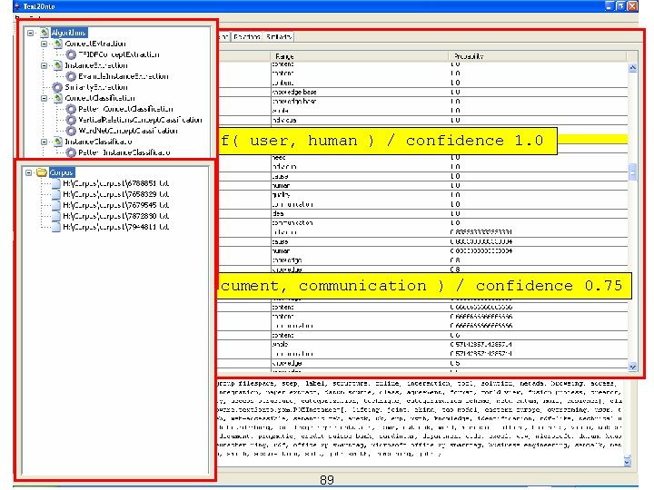 subclass-of( user, human ) / confidence 1. 0 subclass-of( document, communication ) / confidence subclass-of( user, human ) / confidence 1. 0 subclass-of( document, communication ) / confidence