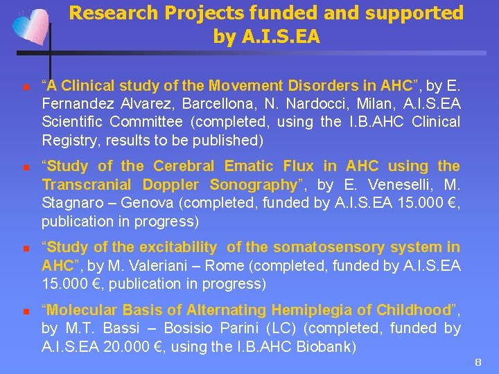 Research Projects funded and supported by A. I. S. EA n n “A Clinical