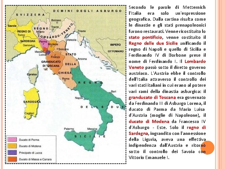 Secondo le parole di Metternich l'Italia era solo un'espressione geografica. Dalla cartina risulta come