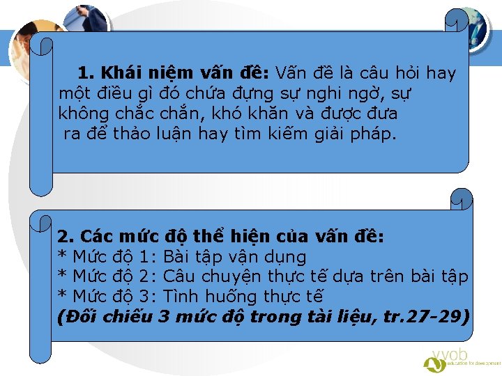 1. Khái niệm vấn đề: Vấn đề là câu hỏi hay một điều gì