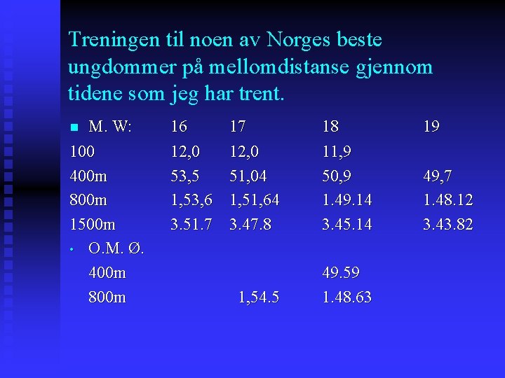 Treningen til noen av Norges beste ungdommer på mellomdistanse gjennom tidene som jeg har