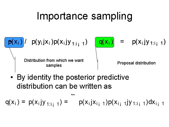 Importance sampling Distribution from which we want samples Proposal distribution • By identity the