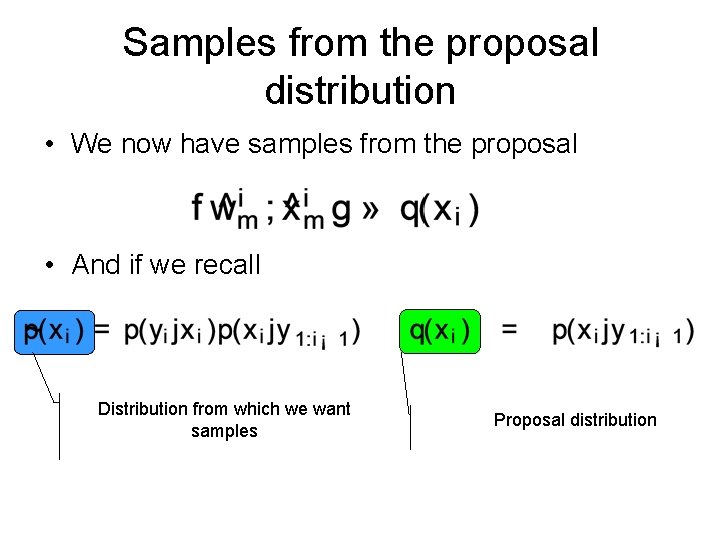 Samples from the proposal distribution • We now have samples from the proposal •