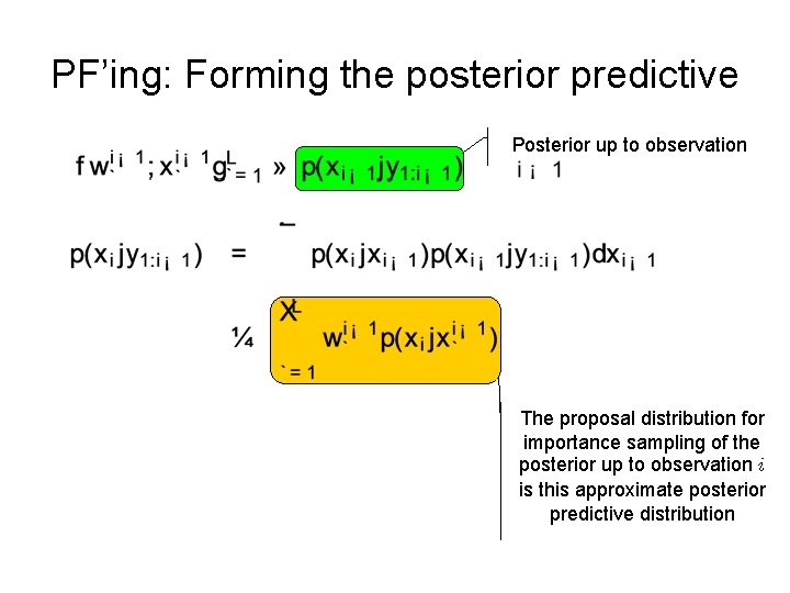 PF’ing: Forming the posterior predictive Posterior up to observation The proposal distribution for importance