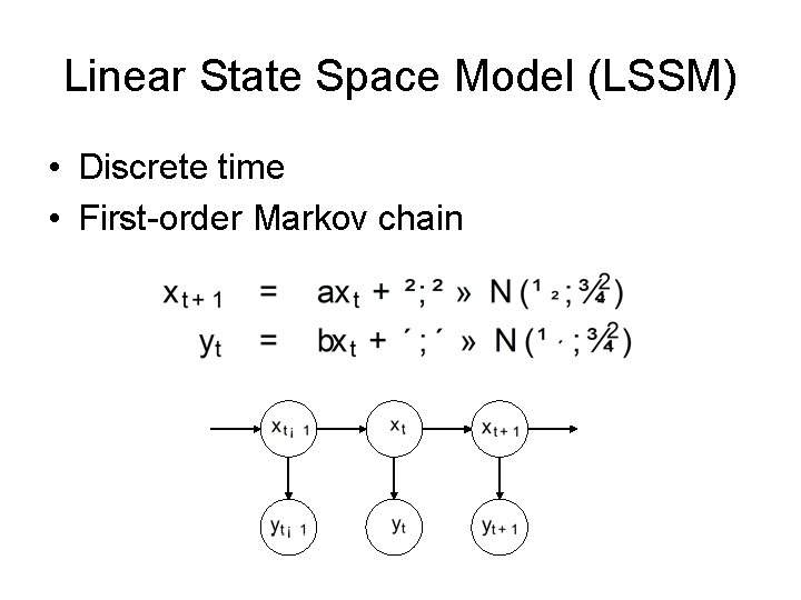 Linear State Space Model (LSSM) • Discrete time • First-order Markov chain 