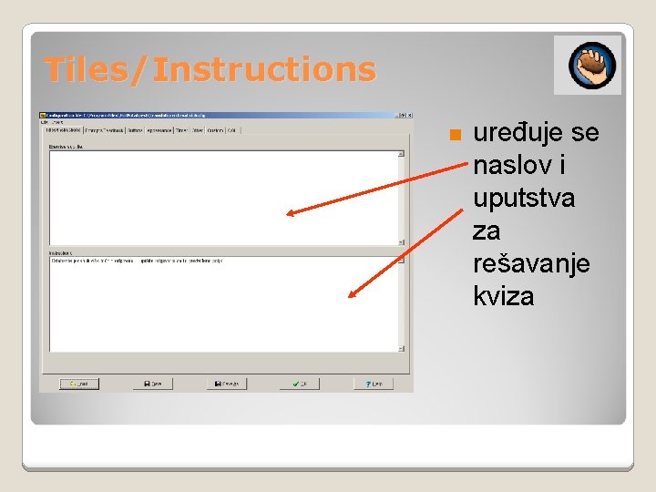 Tiles/Instructions n uređuje se naslov i uputstva za rešavanje kviza 