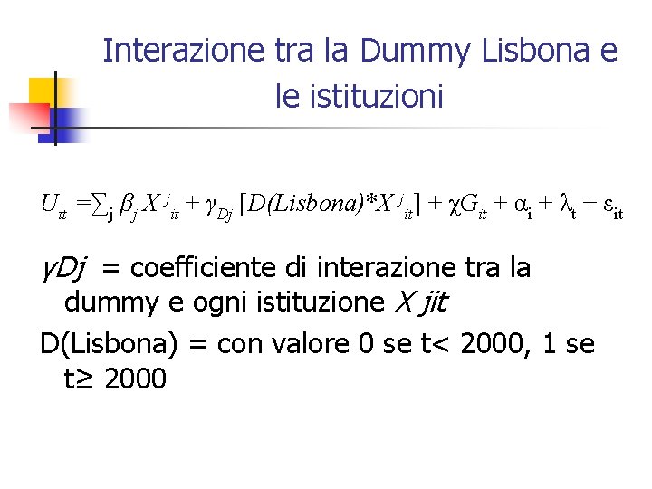 Interazione tra la Dummy Lisbona e le istituzioni Uit =∑j βj X jit +