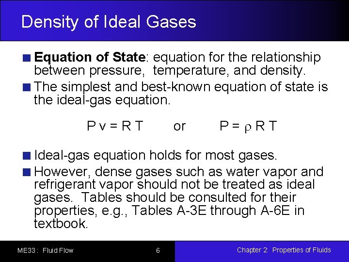 Density of Ideal Gases Equation of State: equation for the relationship between pressure, temperature,