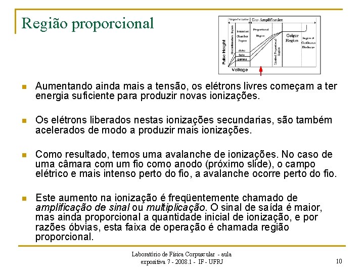 Região proporcional n Aumentando ainda mais a tensão, os elétrons livres começam a ter