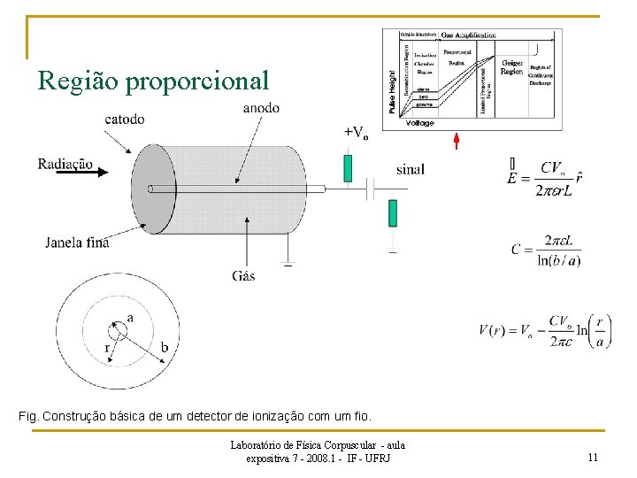 Região proporcional Fig. Construção básica de um detector de ionização com um fio. Laboratório