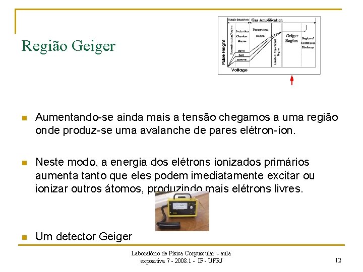 Região Geiger n Aumentando-se ainda mais a tensão chegamos a uma região onde produz-se