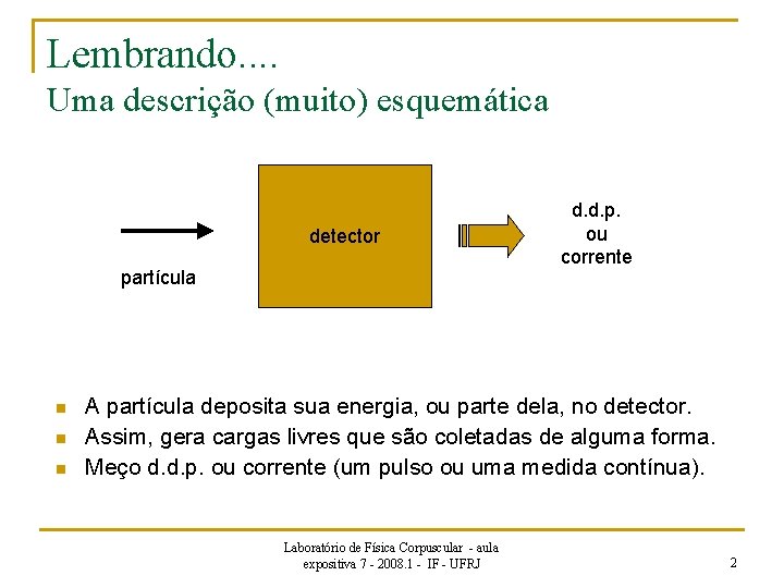 Lembrando. . Uma descrição (muito) esquemática detector partícula n n n d. d. p.