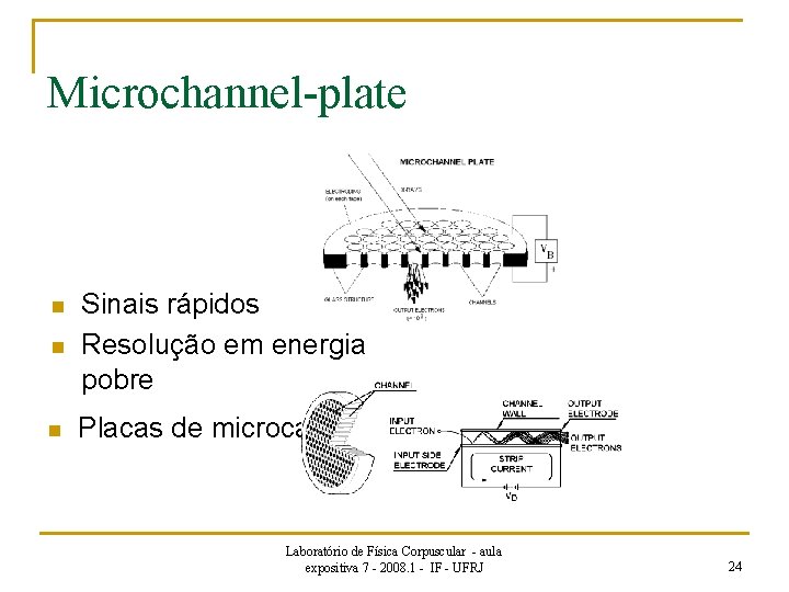 Microchannel-plate n Sinais rápidos Resolução em energia pobre n Placas de microcanais n Laboratório