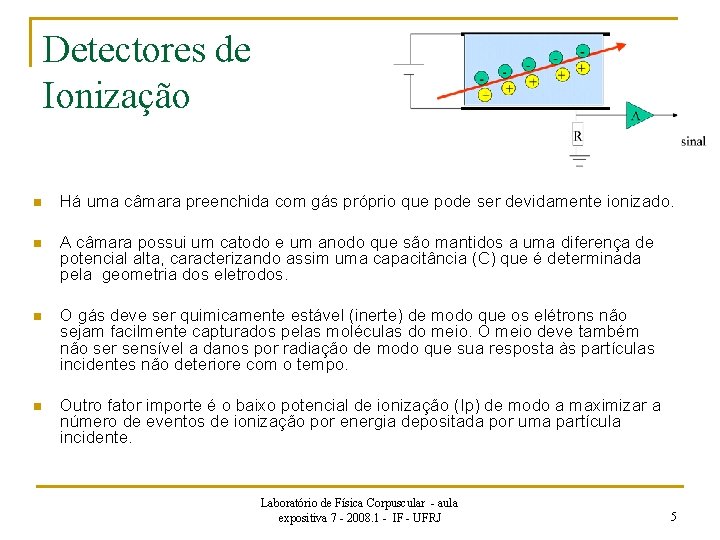 Detectores de Ionização n Há uma câmara preenchida com gás próprio que pode ser