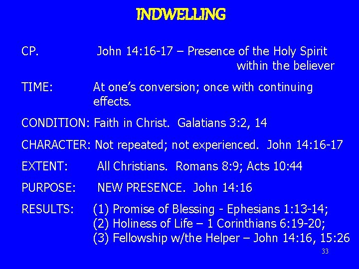 INDWELLING CP. TIME: John 14: 16 -17 – Presence of the Holy Spirit within
