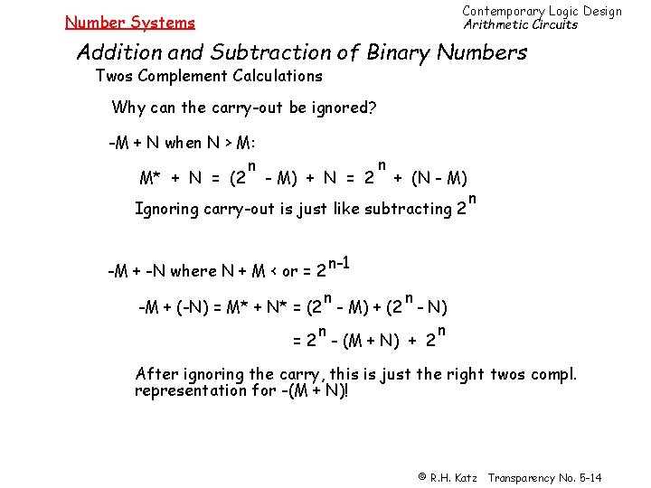 Contemporary Logic Design Arithmetic Circuits Number Systems Addition and Subtraction of Binary Numbers Twos