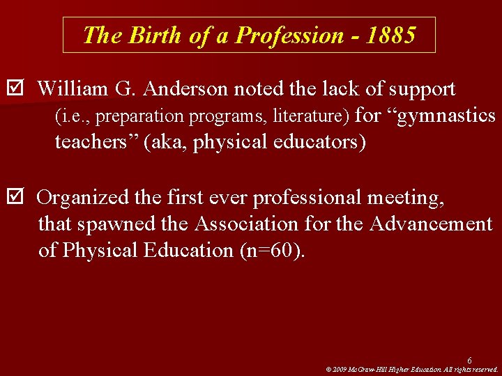 The Birth of a Profession - 1885 þ William G. Anderson noted the lack The Birth of a Profession - 1885 þ William G. Anderson noted the lack