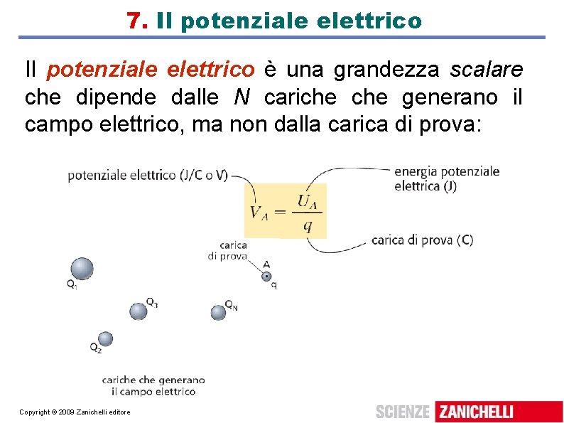 7. Il potenziale elettrico è una grandezza scalare che dipende dalle N cariche generano