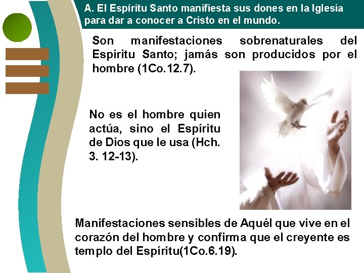 A. El Espíritu Santo manifiesta sus dones en la Iglesia para dar a conocer