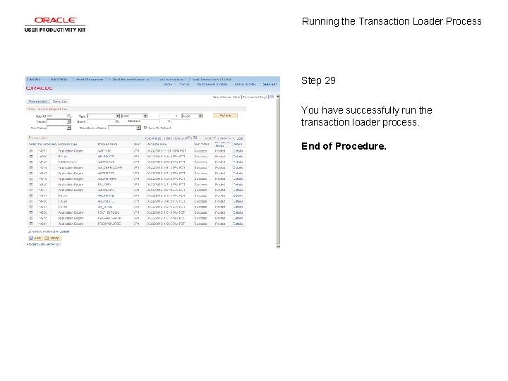 Running the Transaction Loader Process Step 29 You have successfully run the transaction loader