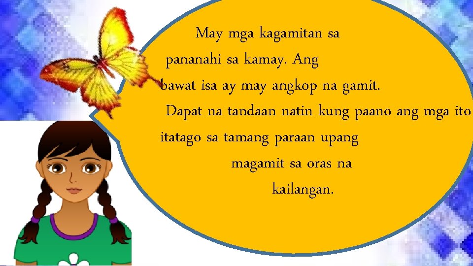 May mga kagamitan sa pananahi sa kamay. Ang bawat isa ay may angkop na