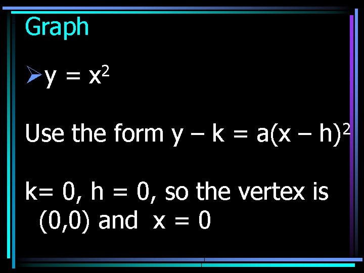 Graph Øy = 2 x Use the form y – k = a(x –