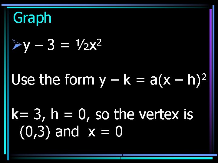 Graph Øy – 3 = 2 ½x Use the form y – k =
