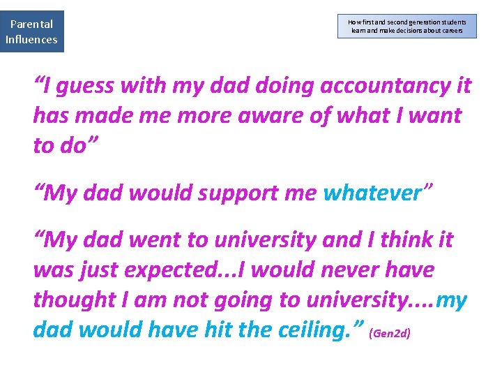 Parental Influences How first and second generation students learn and make decisions about careers