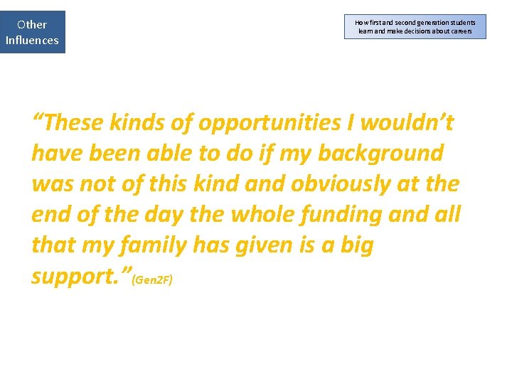 Other Influences How first and second generation students learn and make decisions about careers