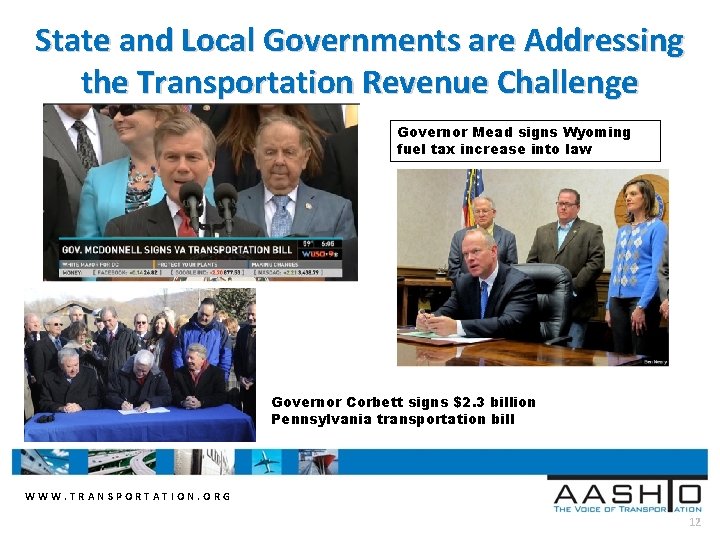 State and Local Governments are Addressing the Transportation Revenue Challenge Governor Mead signs Wyoming