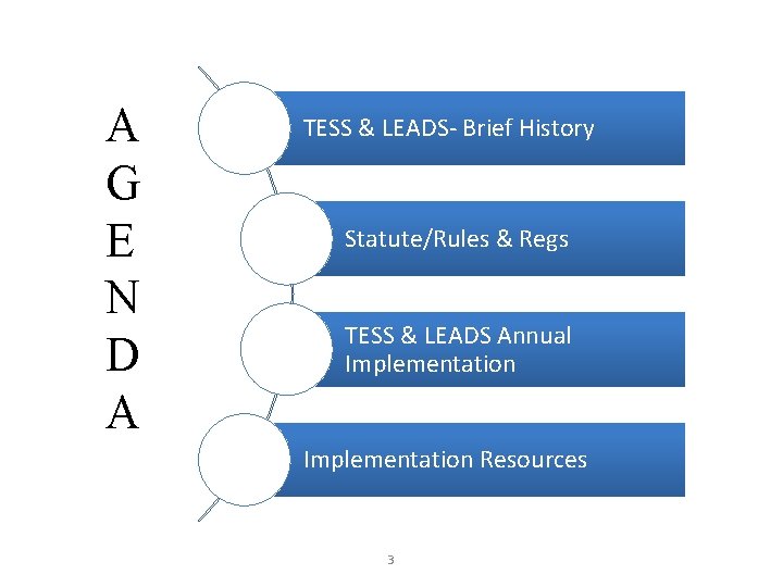 A G E N D A TESS & LEADS- Brief History Statute/Rules & Regs A G E N D A TESS & LEADS- Brief History Statute/Rules & Regs