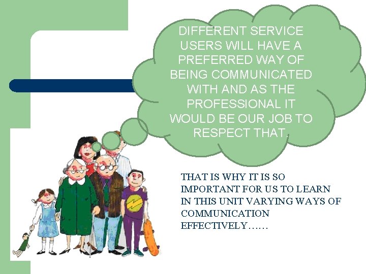 DIFFERENT SERVICE USERS WILL HAVE A PREFERRED WAY OF BEING COMMUNICATED WITH AND AS