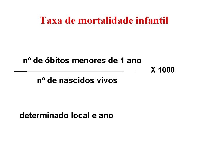 Taxa de mortalidade infantil nº de óbitos menores de 1 ano X 1000 nº