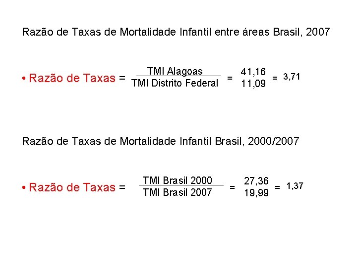 Razão de Taxas de Mortalidade Infantil entre áreas Brasil, 2007 • Razão de Taxas