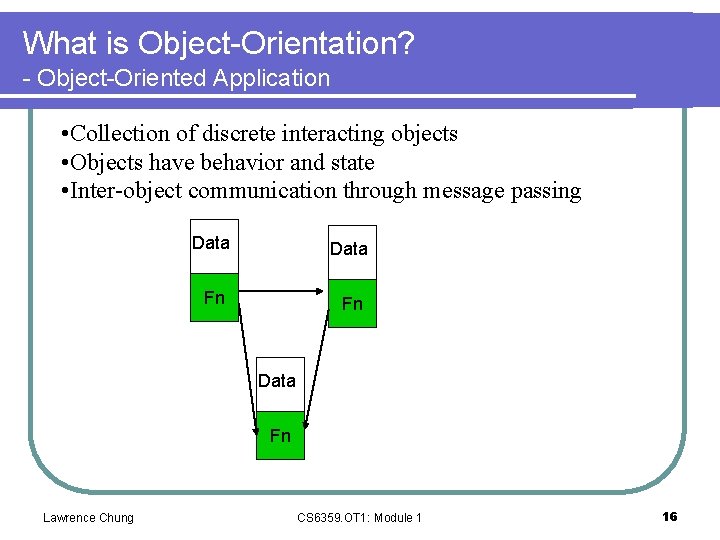 What is Object-Orientation? - Object-Oriented Application • Collection of discrete interacting objects • Objects