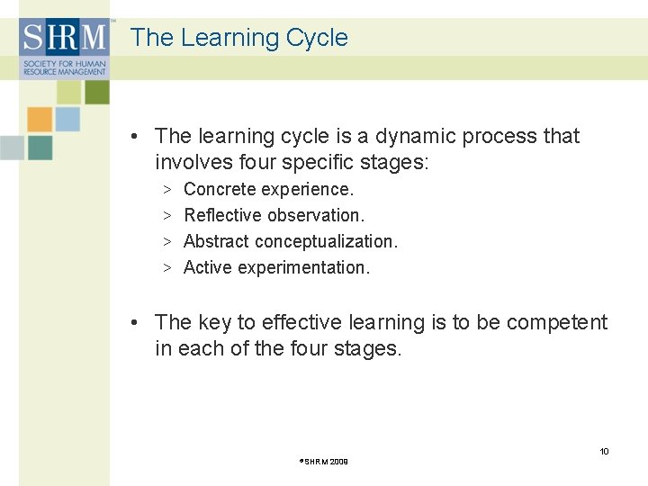 The Learning Cycle • The learning cycle is a dynamic process that involves four