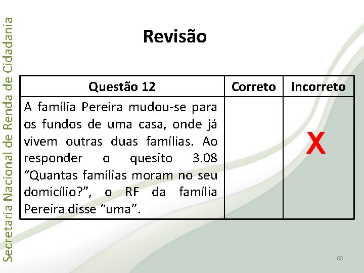 Secretaria Nacional de Renda de Cidadania Revisão Questão 12 Correto A família Pereira mudou-se