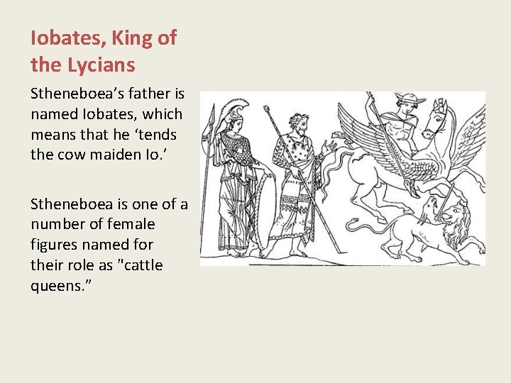Iobates, King of the Lycians Stheneboea’s father is named Iobates, which means that he
