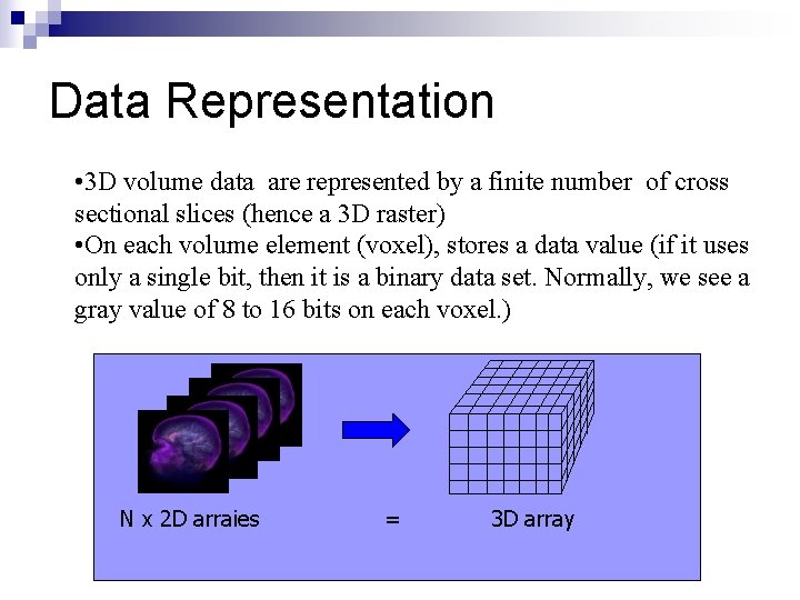 Data Representation • 3 D volume data are represented by a finite number of