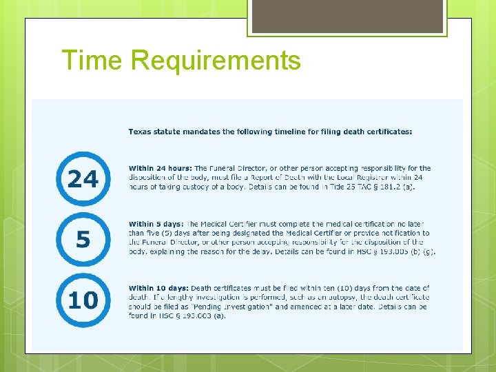 Time Requirements Time Requirements