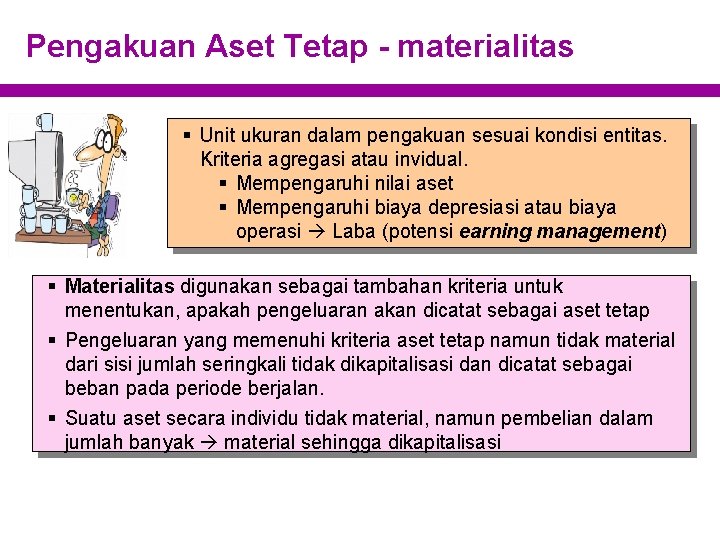 Pengakuan Aset Tetap - materialitas § Unit ukuran dalam pengakuan sesuai kondisi entitas. Kriteria
