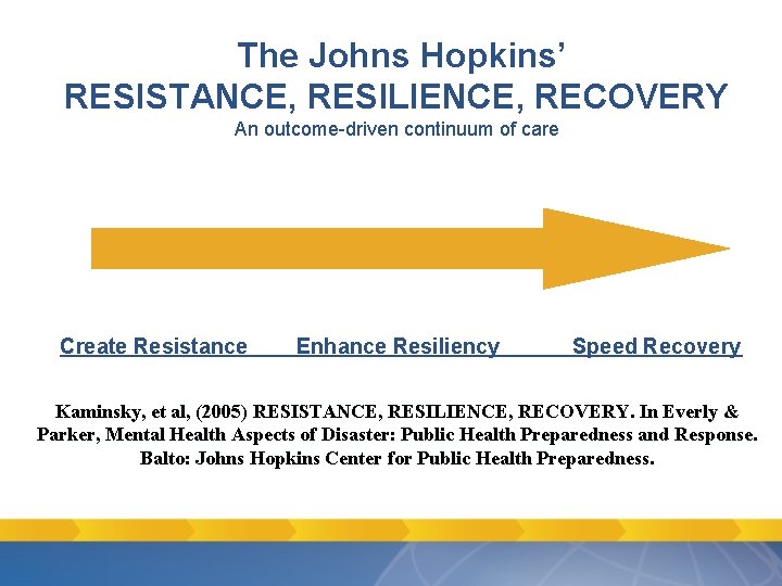 The Johns Hopkins’ RESISTANCE, RESILIENCE, RECOVERY An outcome-driven continuum of care Create Resistance Enhance The Johns Hopkins’ RESISTANCE, RESILIENCE, RECOVERY An outcome-driven continuum of care Create Resistance Enhance