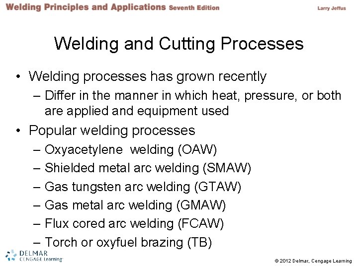 Welding and Cutting Processes • Welding processes has grown recently – Differ in the Welding and Cutting Processes • Welding processes has grown recently – Differ in the