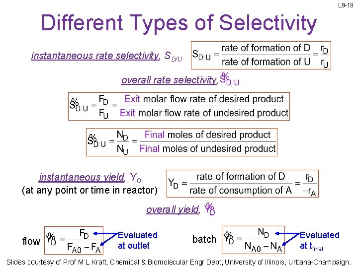 L 9 -18 Different Types of Selectivity instantaneous rate selectivity, SD/U overall rate selectivity,