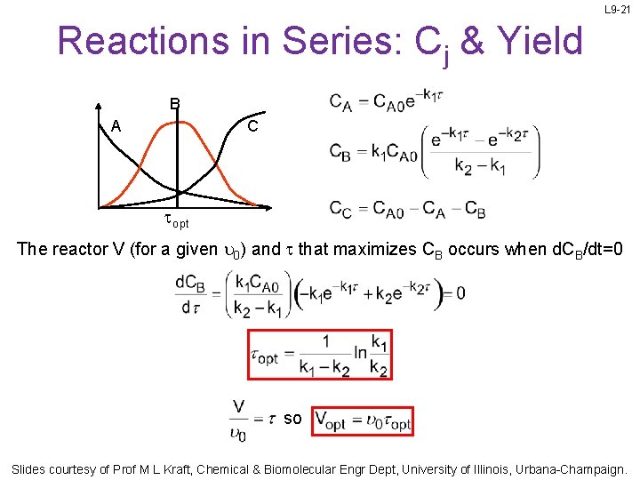 L 9 -21 Reactions in Series: Cj & Yield B C A topt The