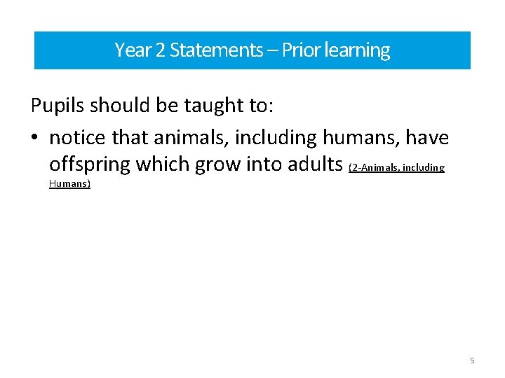 Year 2 Statements – Prior learning Pupils should be taught to: • notice that