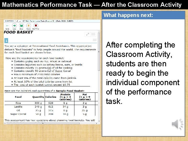 Mathematics Performance Task — After the Classroom Activity What happens next: After completing the
