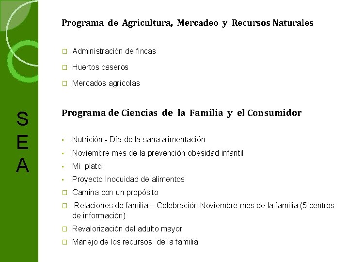 Programa de Agricultura, Mercadeo y Recursos Naturales S E A � Administración de fincas